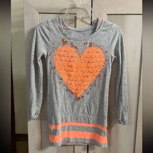 Justice - Girls Size 6 - Grey with Orange Heart long sleeve top